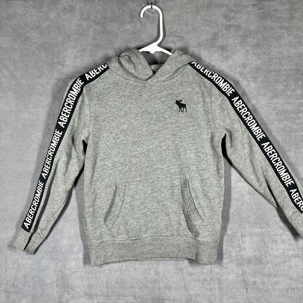Abercrombie Hoodie Kids 7-8 Heather Gray Lined Logo Kangaroo Pocket Long Sleeve